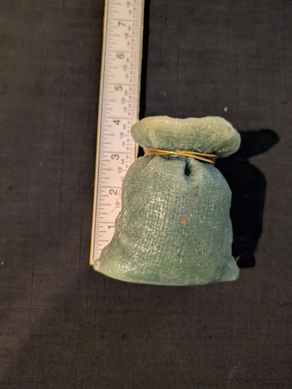 Vintage Green Money Bag Dollar Sign Novelty Candle Glitter Gold Tie Accent
